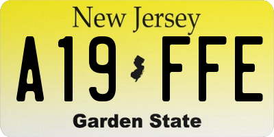 NJ license plate A19FFE