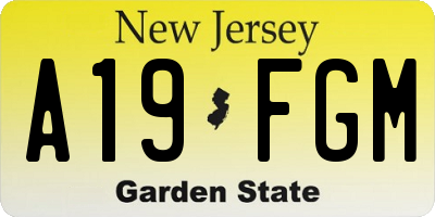 NJ license plate A19FGM