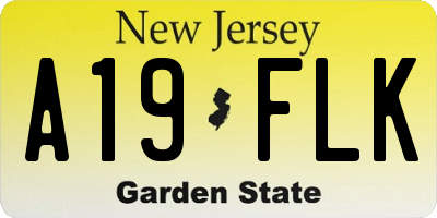 NJ license plate A19FLK