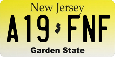 NJ license plate A19FNF