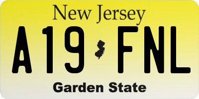 NJ license plate A19FNL