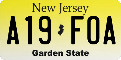NJ license plate A19FOA