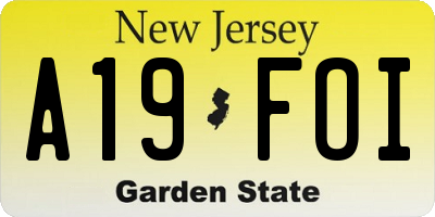 NJ license plate A19FOI