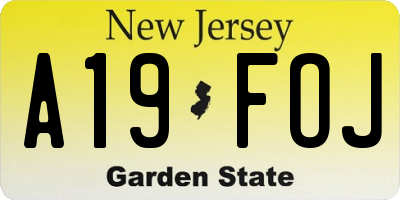 NJ license plate A19FOJ