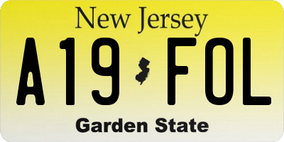 NJ license plate A19FOL