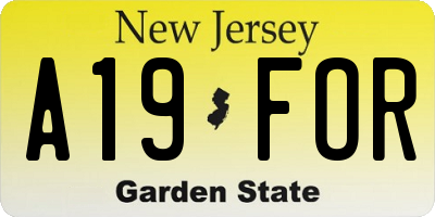 NJ license plate A19FOR