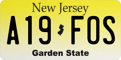 NJ license plate A19FOS