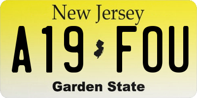 NJ license plate A19FOU