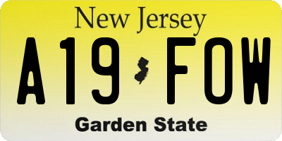 NJ license plate A19FOW