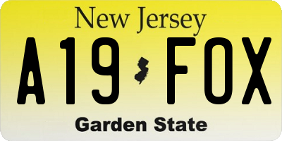 NJ license plate A19FOX