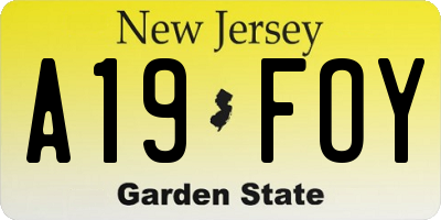 NJ license plate A19FOY