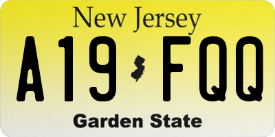 NJ license plate A19FQQ