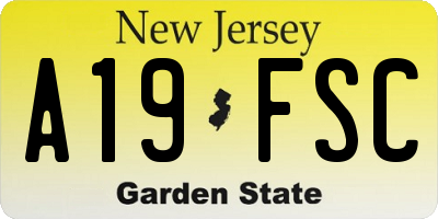 NJ license plate A19FSC