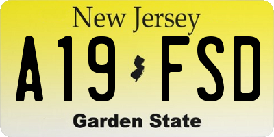 NJ license plate A19FSD