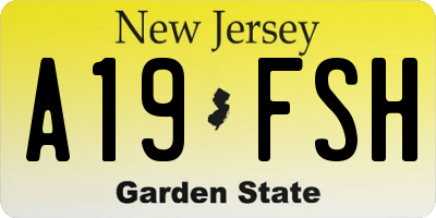 NJ license plate A19FSH