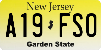 NJ license plate A19FSO