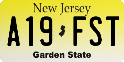 NJ license plate A19FST