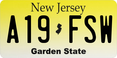 NJ license plate A19FSW