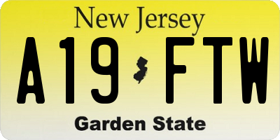 NJ license plate A19FTW