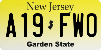 NJ license plate A19FWO