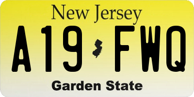 NJ license plate A19FWQ