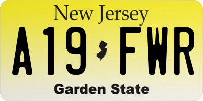NJ license plate A19FWR