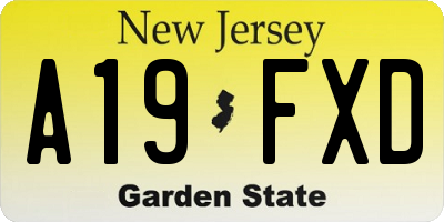 NJ license plate A19FXD