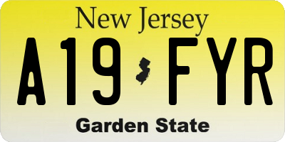 NJ license plate A19FYR