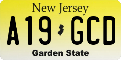 NJ license plate A19GCD
