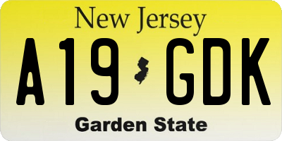NJ license plate A19GDK