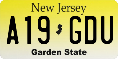 NJ license plate A19GDU