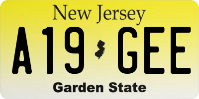 NJ license plate A19GEE