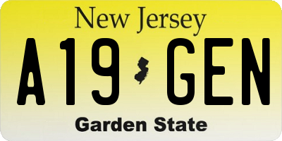 NJ license plate A19GEN