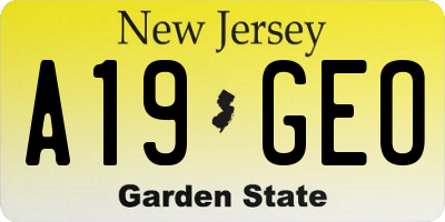 NJ license plate A19GEO