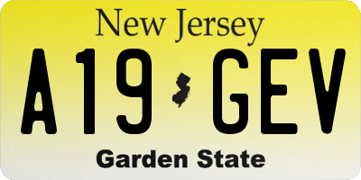 NJ license plate A19GEV