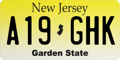 NJ license plate A19GHK