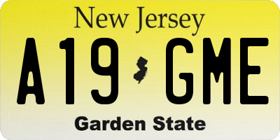 NJ license plate A19GME