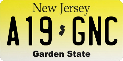NJ license plate A19GNC