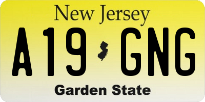 NJ license plate A19GNG