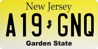 NJ license plate A19GNQ