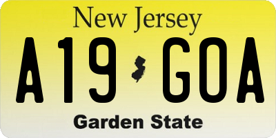 NJ license plate A19GOA
