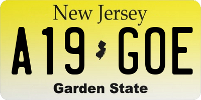 NJ license plate A19GOE