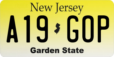 NJ license plate A19GOP