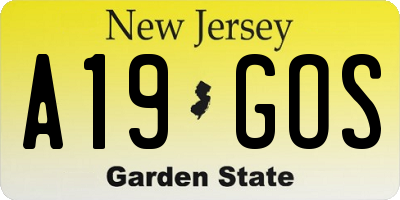 NJ license plate A19GOS