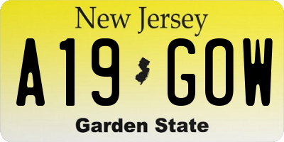 NJ license plate A19GOW
