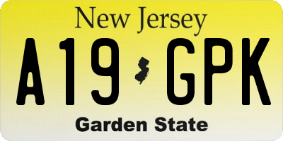 NJ license plate A19GPK