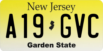 NJ license plate A19GVC