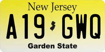 NJ license plate A19GWQ