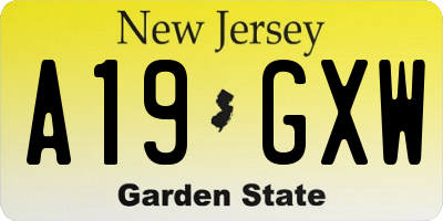 NJ license plate A19GXW