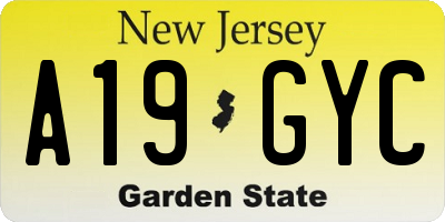 NJ license plate A19GYC